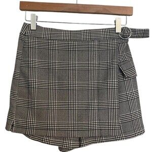Women’s H&M Black White Plaid Belted Mini Skirt Size Small